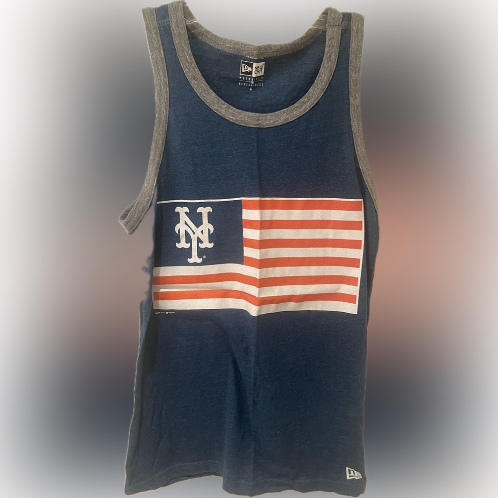 New Era Mets Blue and Gray Tank Top Graphic Flag Design - adult/ child generic